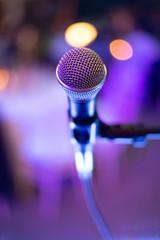 Close-up of microphone in the party night, detail