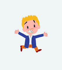 Businessman in casual style running terrified.