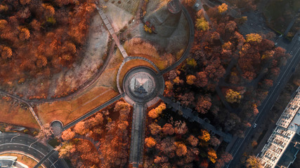 Aerial view of the Park of Eternal Glory in Kiev in autumn