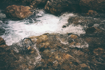 Mountain stream and large stones.