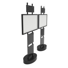 LCD Screen Stand. Blank Trade Show Booth. 3d render of lcd screen isolated on white background. High Resolution. Ad template for your expo design.