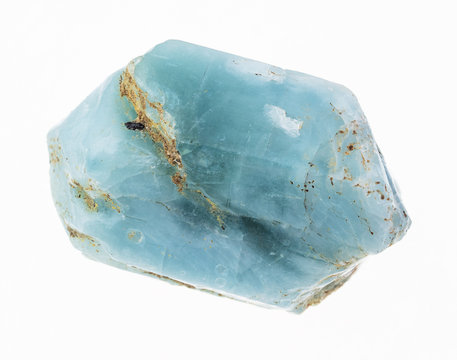 raw blue apatite crystal on white