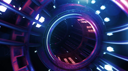 3d render VJ neon digital tunnel abstract