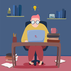 vector illustration of human working on laptop