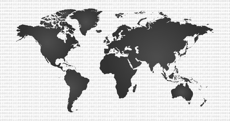 digital vector background with world map, information world, cyber security, digital binary technology concept.