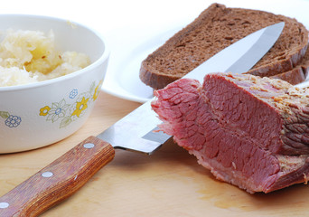 Slicing Corned Beef for Reuben Sandwich