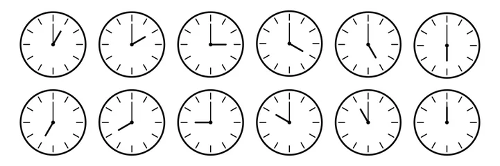 Deurstickers horizontal set of analog clock icon notifying each hour isolated on white,vector illustration © eNJoy Istyle