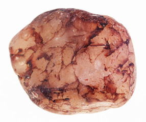 tumbled pink quartz stone on white