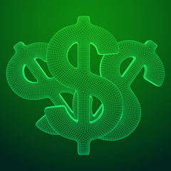 Dollar sign. Wireframe low poly mesh vector illustration. Money, rich, business concept