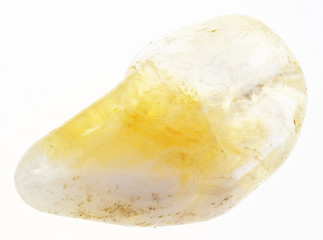 tumbled Citrine (yellow quartz) gem stone on white