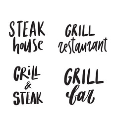 Set of hand drawn logo concepts for grill. steak bar, restaurant. Lettering.