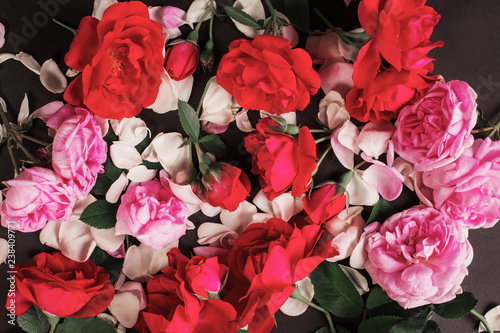 Rose Flowers Arrangement On Black Background Valentines