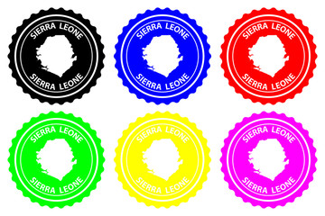 Sierra Leone - rubber stamp - vector, Republic of Sierra Leone (Salone) map pattern - sticker - black, blue and red