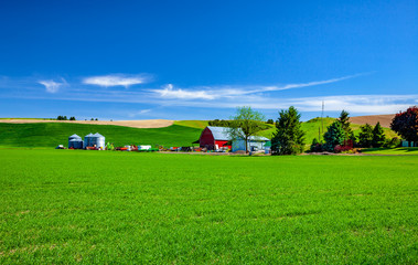 barn in farm fields