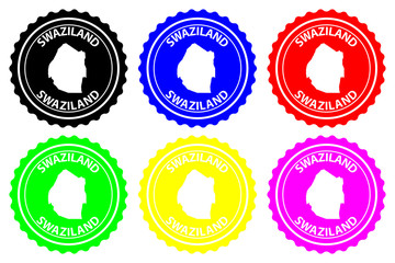 Swaziland - rubber stamp - vector, Kingdom of Eswatini map pattern - sticker - black, blue, green, yellow, purple and red