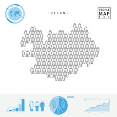 Iceland People Icon Map. People Crowd in the Shape of a Map of Iceland. Stylized Silhouette of Iceland. Population Growth and Aging Infographic Elements. Vector Illustration Isolated on White.