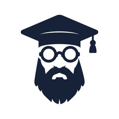 Bearded professor or old graduate with round glasses