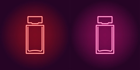 Neon perfume bottle, glowing icon. Vector sign