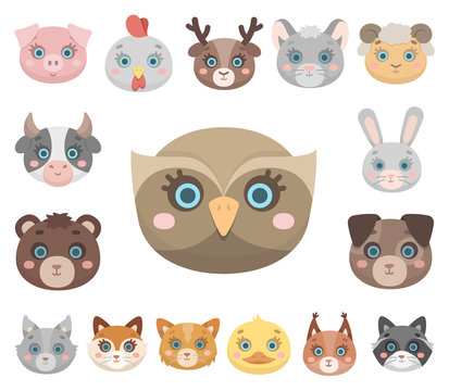 Muzzles of animals cartoon icons in set collection for design. Wild and domestic animals vector symbol stock web illustration.