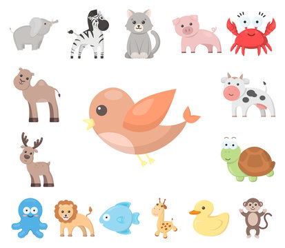 An unrealistic cartoon animal icons in set collection for design. Toy animals vector symbol stock web illustration.