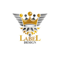 Ancient Crown emblem. Heraldic vector design element. Retro style label, heraldry logo. Ornate logotype isolated on white background.