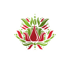 Obraz premium Vintage heraldic vector emblem created with lily flower royal symbol. Eco product symbol, organic and healthy food theme illustration.