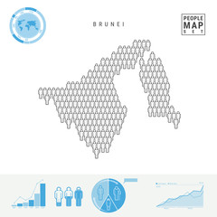 Brunei People Icon Map. People Crowd in the Shape of a Map of Brunei. Stylized Silhouette of Brunei. Population Growth and Aging Infographic Elements. Vector Illustration Isolated on White.