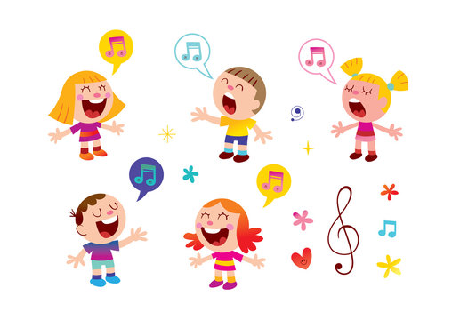 group of kids singing music education illustration