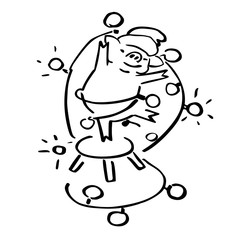 Cute cartoon vector pig with xmas garland