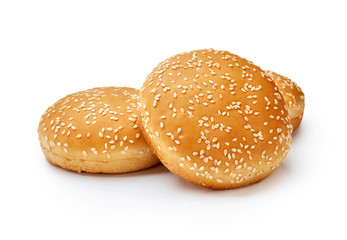 Three Hamburger buns with sesame isolated on white background