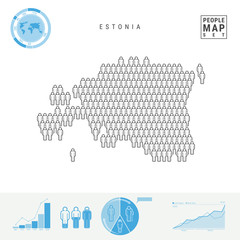 Estonia People Icon Map. People Crowd in the Shape of a Map of Estonia. Stylized Silhouette of Estonia. Population Growth and Aging Infographic Elements. Vector Illustration Isolated on White.