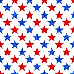 Obraz premium Background of blue and red stars alternately side by side and beneath each other diagonally on a white background 