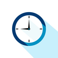 Wall clock. Icon with long shadow on white background.