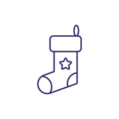 Christmas sock with star design line icon. Christmas present, eve, Santa Claus. Christmas concept. Vector illustration can be used for topics like holidays, celebration, clothing