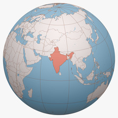 India on the globe. Earth hemisphere centered at the location of the Republic of India. India map. - 238418137