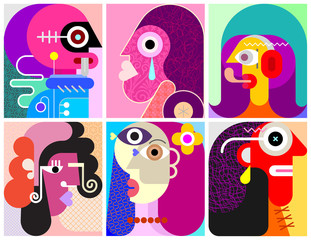 Six Faces / Six Persons vector illustration