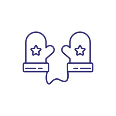 Mittens with star design line icon. Winter wear, warm clothing, gloves. Christmas concept. Vector illustration can be used for topics like holiday, season, accessory