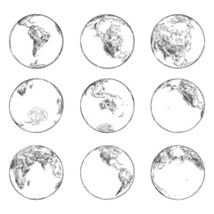 Sketches of continents on planet Earth.World ocean