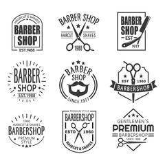 Fototapeta premium Barbershop logo or sign with scissors and beard