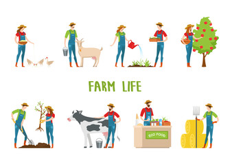 Man and woman doing farm work, gardening.