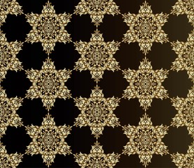 Traditional indian style, ornamental floral elements. Vector illustration of golden mehndi seamless pattern.