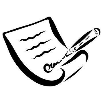 recommend clip art: Document and pen, signature and stamp, black outline