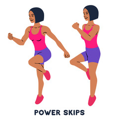 Power skips. Sport exersice. Silhouettes of woman doing exercise. Workout, training.