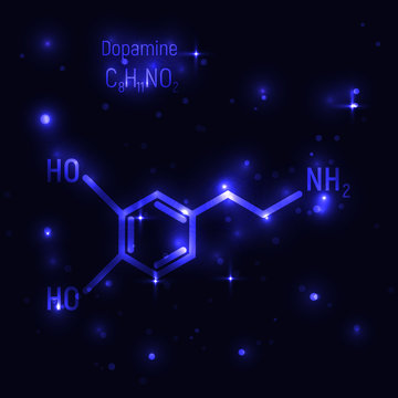 Dopamine molecule on dark blue bsckground