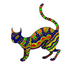 Vector illustration of ornamental psychedelic cat