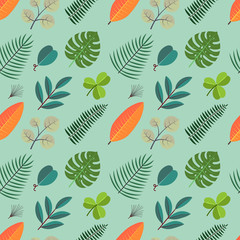 Color seamless pattern with green palm leaves. Floral tropical foliage background.