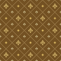Seamless vector pattern. Modern geometric golden ornament with royal lilies. Classic vintage background