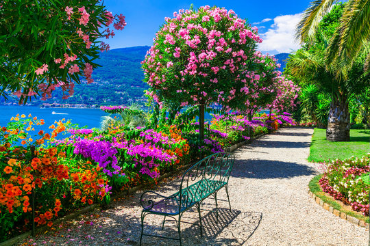 Lago Maggiore - beautiful "Isola madre" with ornamental floral gardens. Northen Italy