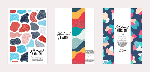 Set of vector templates. Hand drawn abstract shapes with different textures, spots and decorative elements. It can be used as book, notebook or magazine cover, brochure, booklet, annual report, flyer