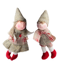 Characters boy and girl in winter clothes, handmade dolls